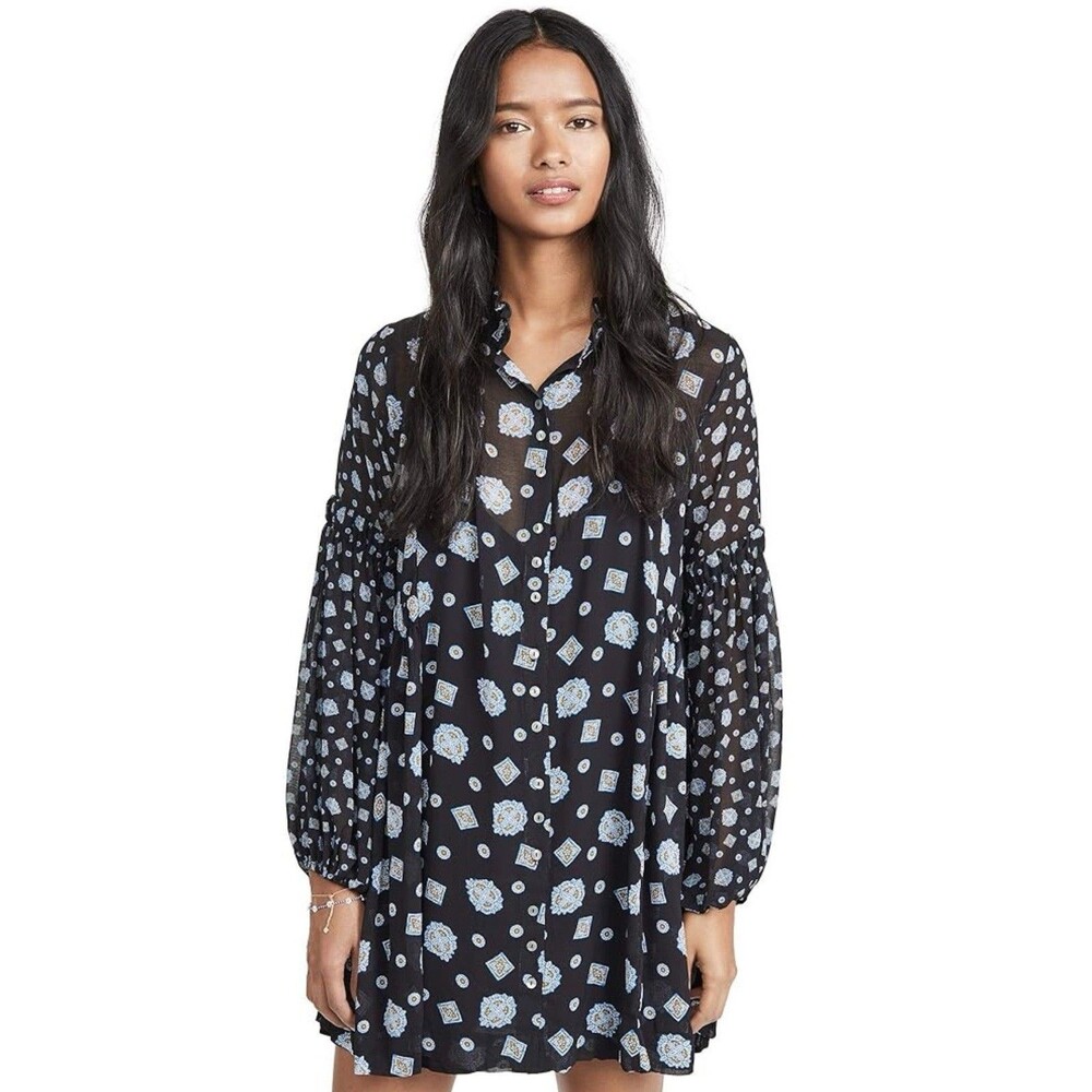 FREE PEOPLE Medallion Print Turn Turn Relaxed Fit Long Sleeve Mini Dress Medium